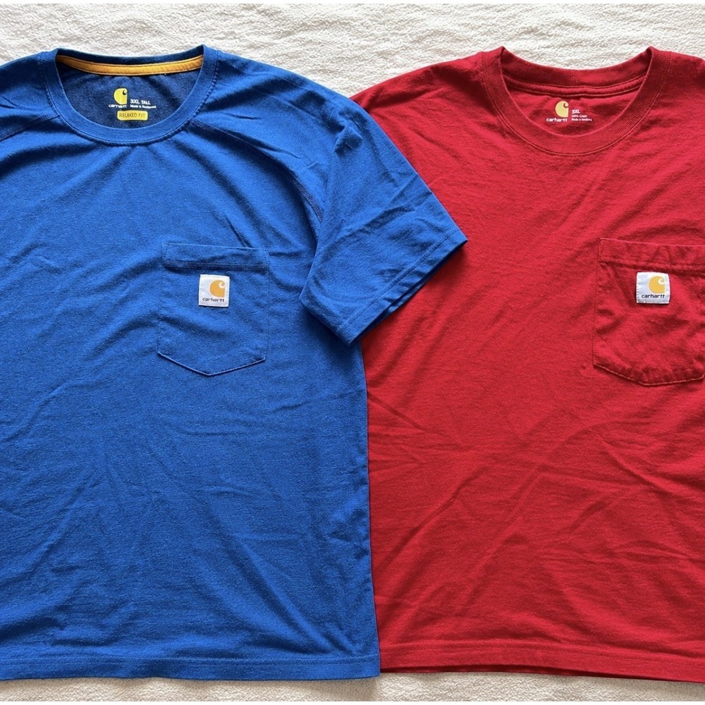 Lot of 2 Carhartt Men's 3XL Short Sleeve Workwear Pocket T-Shirts Blue Red